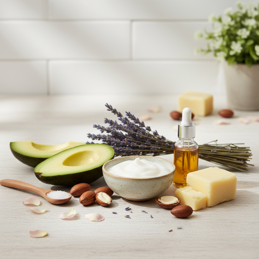 Натурални съставки за грижа в мека светлина